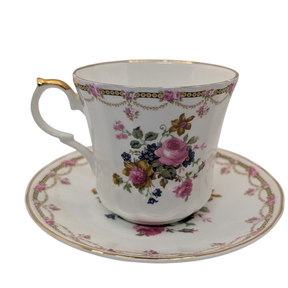 Vintage Allyn Nelson Collection Teacup and Saucer England Pink Rose Gold SEE - Picture 8 of 16